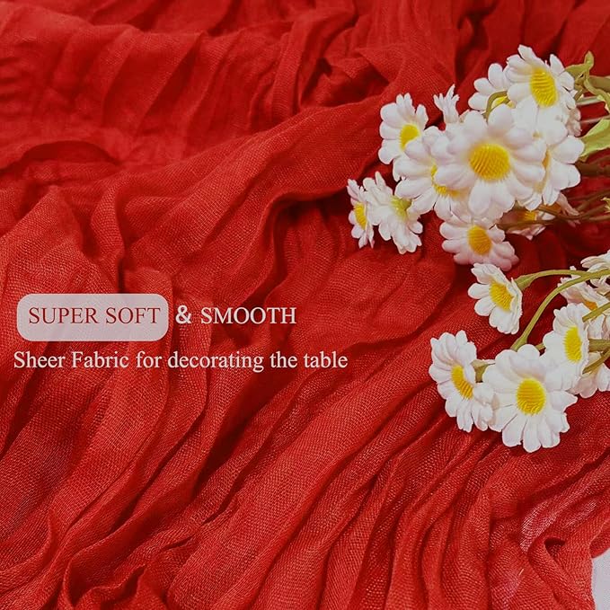 6Pack Red Cheesecloth Table Runner 10Ft Gauze Table Runner Red Cheese Cloth Table Runners Long Sheer Fabric Tablerunners for Wedding Party Bridal Shower Thanksgiving Christmas