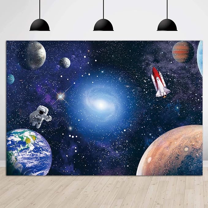 CGXINS Outer Space Photography Backdrop for Baby Kids Astronaut Themed Birthday Party Decoration Universe Galaxy Stars Newborn Baby Shower Photo Background 5x3ft