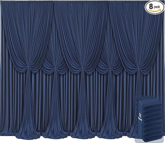 8 Panels Navy Blue Backdrop Curtains for Wedding Party Wrinkle Free Backdrops Curtain Drapes Fabric Decorations Photo Back Drop Cloth for Baby Shower Photography Stage Reception 40ft(W) x 12ft(H)