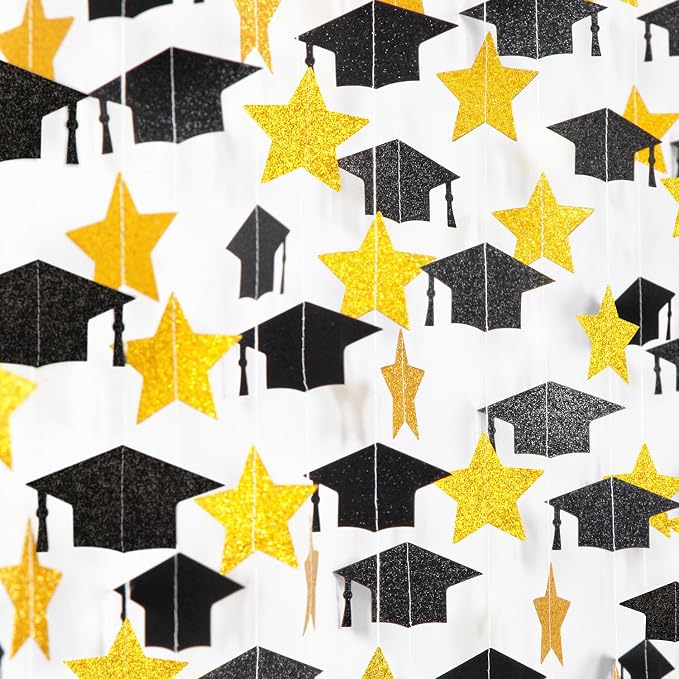 Black-Gold Graduation-2026 Class Party-Decorations Garland - Congrats Grad Hat Star Banner Streamers,Senior High School Night College Congratulations Decor Supplies Ouruola