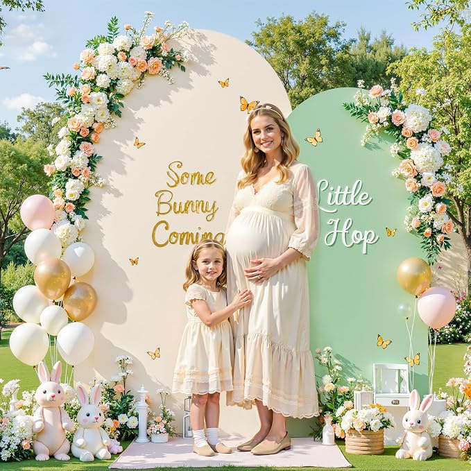 7.2FT 6FT Arch Backdrop Cover for Party, Set of 2 Stretchy Spandex Fitted Arch Stand Cover for Baby Shower, Birthday Wedding Decor, Chiara Backdrop Cover with Double-Sided Design(Beige, Green)