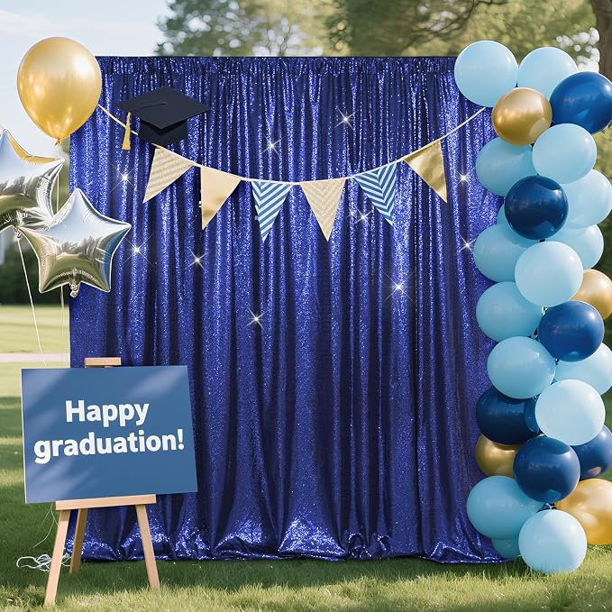 SquarePie 6x8ft Navy Blue Sequin Backdrop for Photography, Satin-Backed Real Sequin Curtain, Enhanced Coverage Shimmering Background with 4" Rod Pocket for Wedding, Birthday, Party Decor, 1 Panel