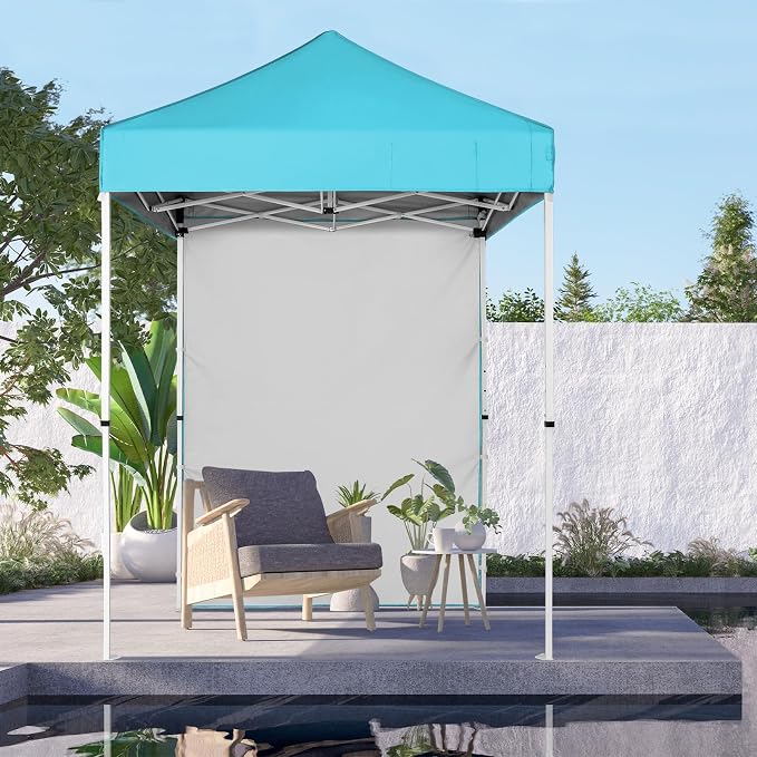 COOS BAY 5x5 Pop Up Canopy Tent with Side Wall, Easy Setup Portable Sun Shelter with Carry Bag, Outdoor Shade for Beach, Camping, Sports & Backyard, Light Blue