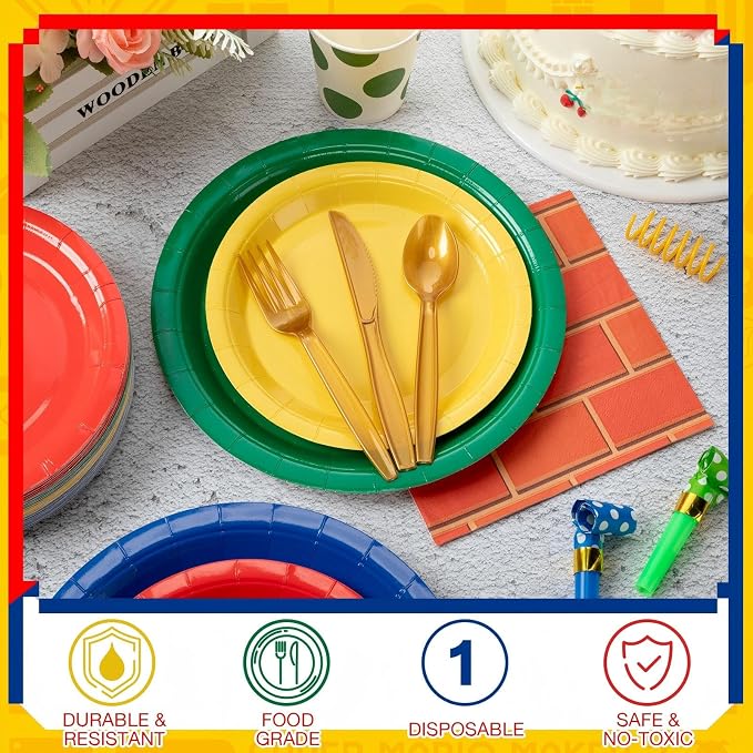 Ziliny 350 Pcs Tea Party Supplies Spring Summer Parties Tableware Set Disposable Plates Napkins Paper Cups Plastic Cutlery Set For Birthday Bridal Baby Shower Serves 50(Cartoon,Colorful)