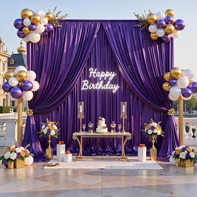 10x10FT Purple Sequin Backdrop Curtain for Party - 2 Panels 5x10FT Wrinkle-Free Shimmer Drapes for Birthday, Wedding, Christmas, Decorations & Photography