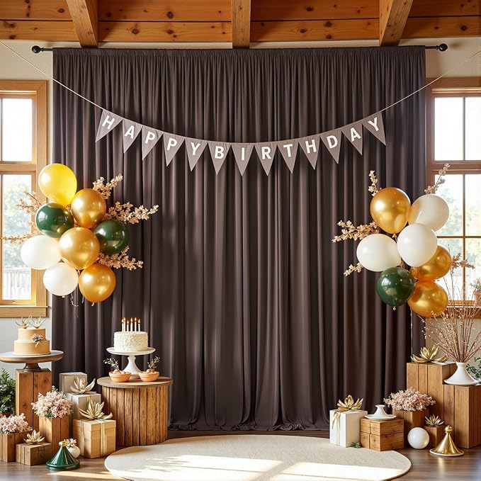50ftx12ft Brown Backdrop Curtains for Wedding-Wrinkle Free Backdrops Curtain Drapes Fabric Decorations Photo Back Drop Cloth for Baby Shower Photography Stage Reception 10Panels 12ft(H) x 5ft(W)