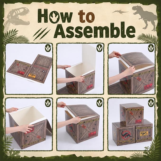 8 Pcs Dinosaur Party Decorations Set Includes 6 Pieces Dinosaur Theme Boxes and 2 Pieces Large Plastic Dino Standup Birthday Decor Photo Booth Prop Backdrop for Dino Party Supplies
