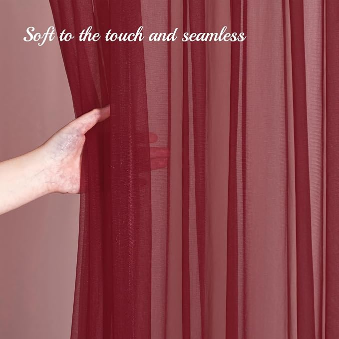 20x10ft Burgundy Tulle Backdrop Curtain with Lights String for Parites, Sheer Backdrop Curtains for Wedding Baby Shower Birthday Party Photo Shoot Decorations