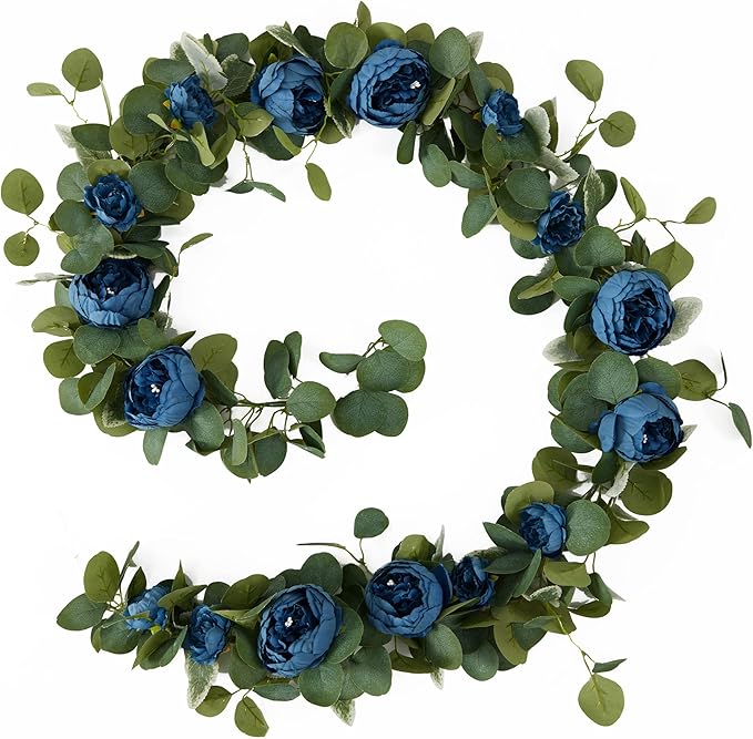 MISSPIN 2pcs Artificial Flowers Garland Eucalyptus Garland Vintage Fake Flower Peony Rose Vine Greenery Decorative Wall Hanging Plant for Wedding Arch Door Arrangement Party Decor