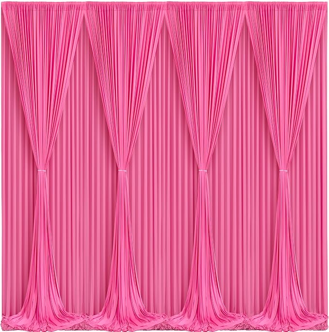 Hot Pink Backdrop Curtain 8 Panels-Wrinkle-Free Polyester Photography Drapes for Wedding Party Photo Background Decorations- 32 X10FT (Hot Pink)