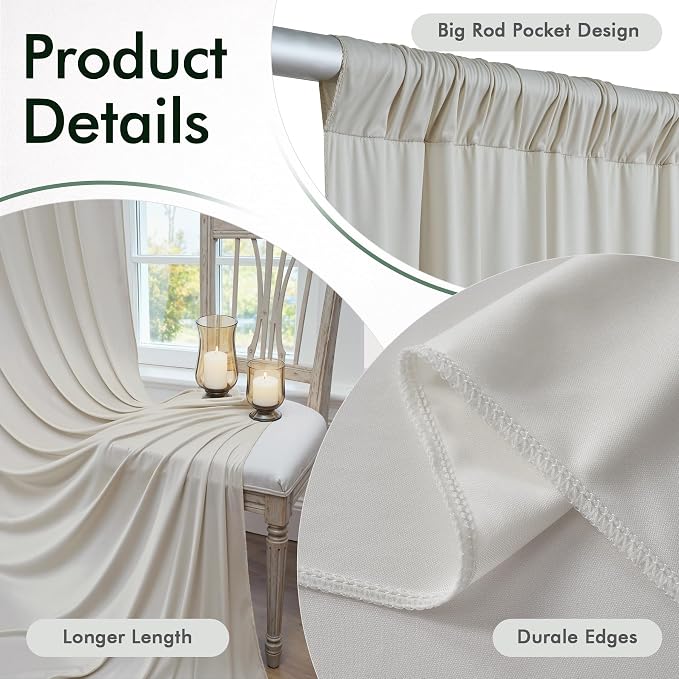 20ftx12ft Wrinkle Free Champagne Backdrop Curtain,4 Panels 12FT Height Wedding Backdrop Drapes,Silky Polyester Back Drop Cloth for Birthday Photography Background Party Backdrop Draping