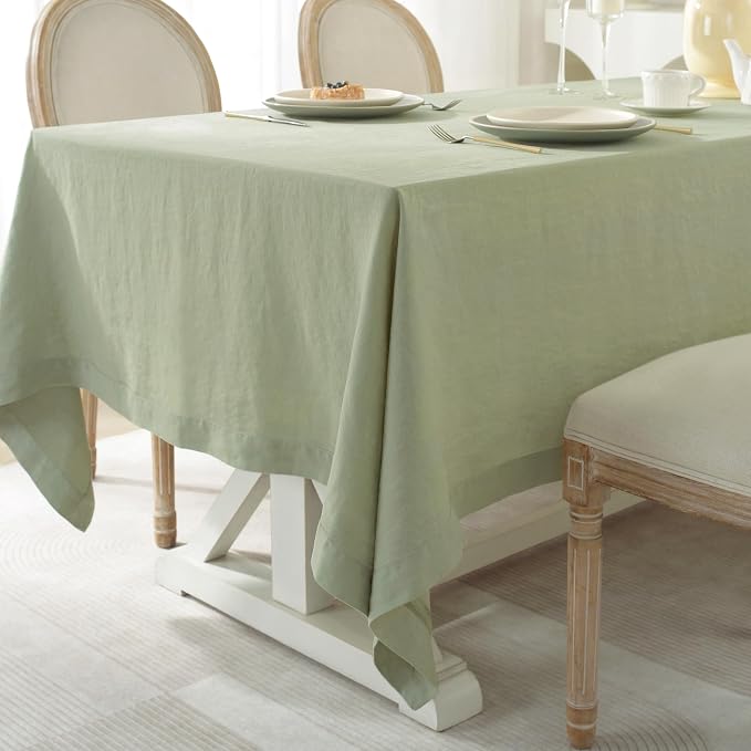 Linen World Linen Tablecloth,100% French Linen Sage Tablecloth 120" x 60" Inch,Washable Rectangular Tablecloth for Dining,Outdoor,Weddings and Restaurants,Decorative Thanksgiving Christmas
