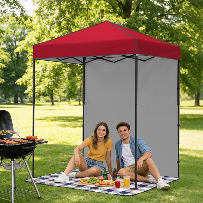 6x4 Pop Up Canopy Tent with One Wall Panel, Instant Portable Beach Canopy, Outdoor Tent with Carry Bag for Camping, Sports, Tailgating, Events, Red