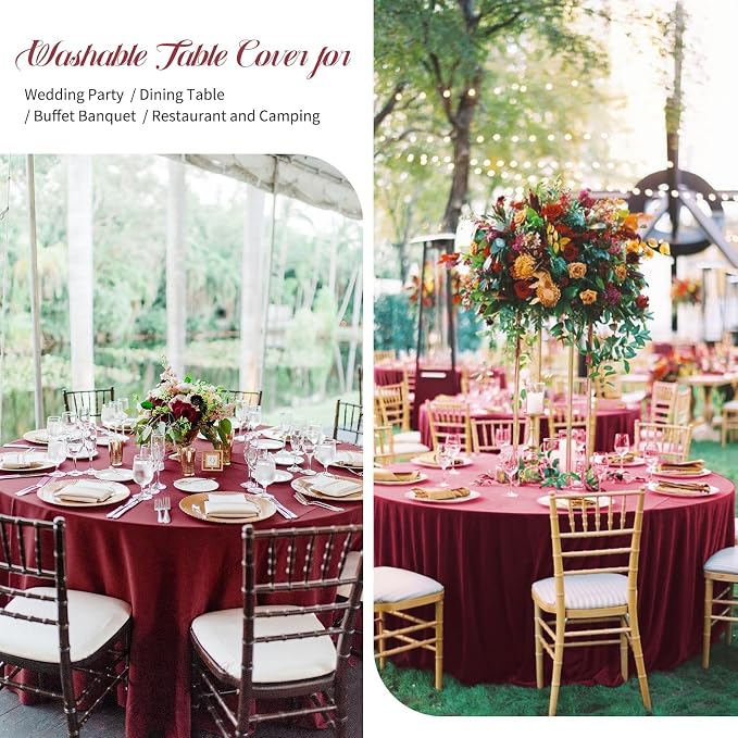 fani 8 Packs Burgundy Round Tablecloth - 120 Inch, Premium Polyester Table Cloth for Round Tables, Washable Fabric Table Covers for Wedding, Party, Banquet, Dining Tables and Camping