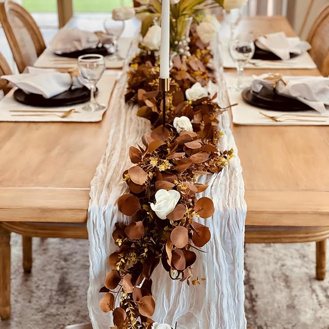CQURE 3Pcs Eucalyptus Garland,Artificial Eucalyptus Leaves Table Greenery Garland Wreath Vines for Wedding Party Table Fireplace Bedroom Wall Room Decor