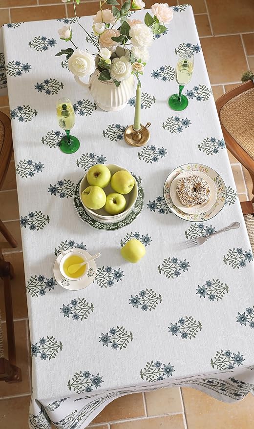ISAENNE Designer French Linen Rectangular Tablecloth,110"x63"-Mosella F | Vintage Elegant Table Cloth Rectangle Table,Floral Pattern,Durable,Heavyweight,Dining,Kitchen,Tea Party,Thanksgiving