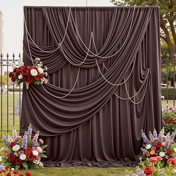 10ftx12ft Wrinkle Free Brown Backdrop Curtain, 2 Panels 12FT Height Wedding Coffe Backdrop Drapes, Silky Polyester Back Drop Cloth for Birthday Photography Background Party Backdrop Draping