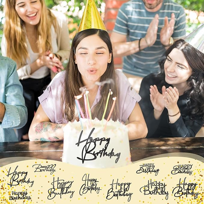 Barydat 50 Pcs Happy Birthday Cake Toppers Bulk Mirror Acrylic Cupcake Topper Cupcake Decorations Happy Birthday Sign for Cake Side Inserts Decor Party Supplies 10 Style(Black)