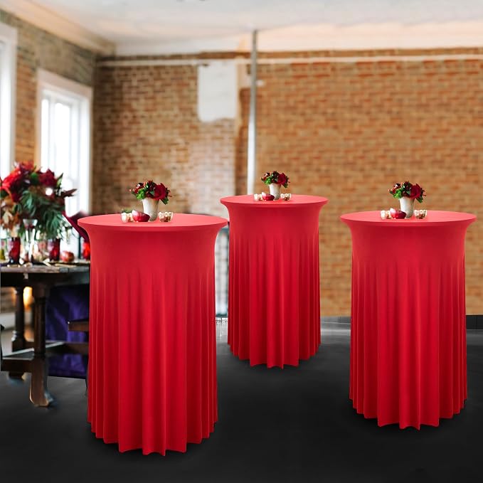 Nobed - 4 Pack Red & Round Spandex Tablecloths, 32 Inch Fitted, Wrinkle Free & Stretch for Parties & Weddings