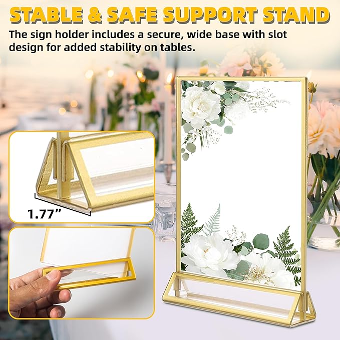 TonGass 24-Pack 5"x7" Gold Acrylic Picture Frames – 3mm Gold Border Wedding Table Number Holders, Clear Double-Sided Acrylic Sign Holders for Weddings, Banquets, Parties, Centerpieces