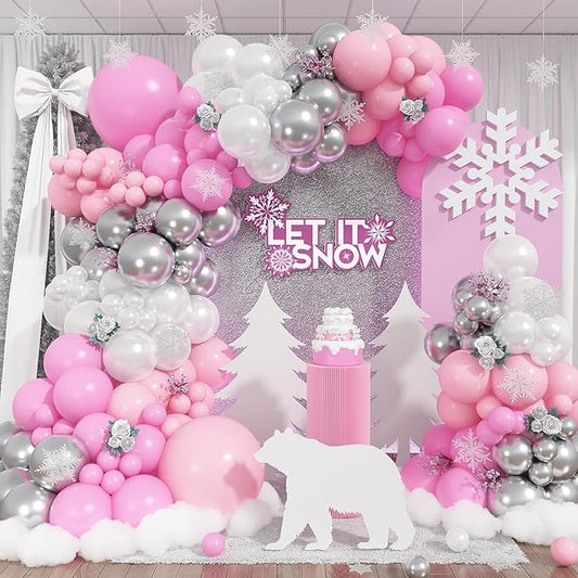Pink and Silver Balloon Arch Kit, Pastel Pink and White Metallic Silver Different Size Latex Balloon Garland for Girls Women Birthday Baby Bridal Shower Wedding Princess Theme Party Decorations