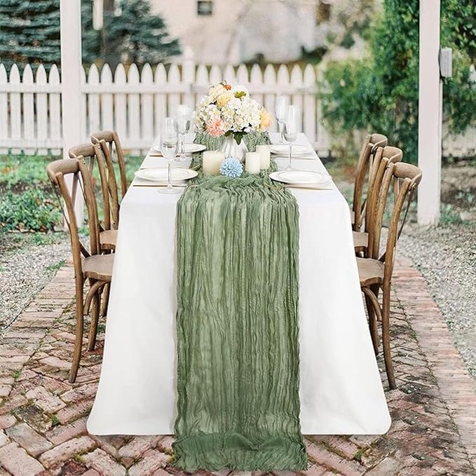 20Pack Sage Green Cheese Cloth Table Runner 10Ft Cheesecloth Table Runner Boho Gauze Table Runners Sage Green Wedding Decor for Party Bridal Shower Thanksgiving Christmas