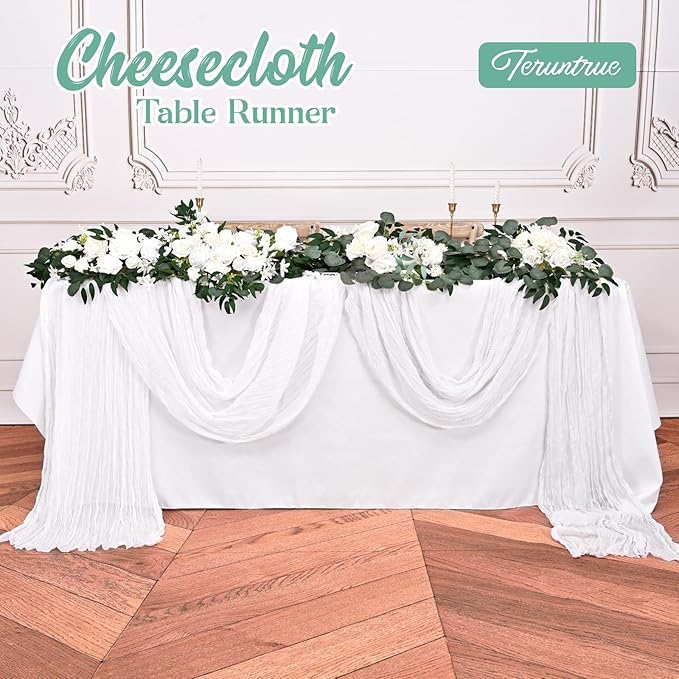 6 Pack White Table Runner 10FT Long Cheesecloth Table Runner Cheese Cloth Gauze for Wedding Party Birthday Decoration-White