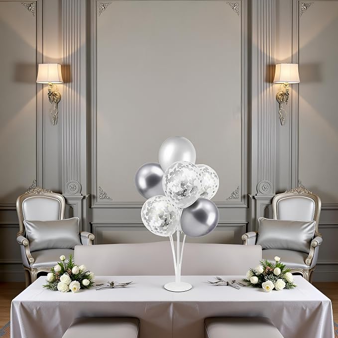 ZJDHPTY 4Set Silver Balloon Stand Table Centerpieces Party Decor | 25th Birthday Decorations 25th Anniversary Wedding Bridal Shower Graduation Graduation Prom New Years Eve Party Supplies