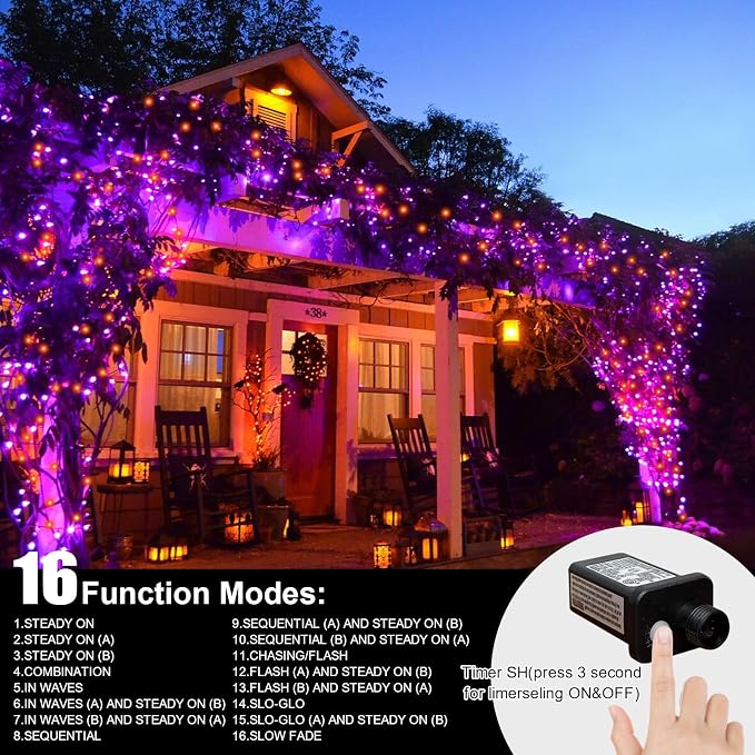 LAMPHOME Purple and Orange Halloween Lights, 99Ft 300LED Mini String Lights, Fairy Lights Connectable Christmas Tree Lights Decorations for Outdoor Indoor Patio Home Party Garden Yard Decor