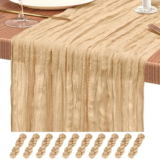 10 Pack Nude Cheesecloth Table Runner 10FT Boho Gauze Cheese Cloth Table Runners Romantic Rustic Sheer Table Decorations for Wedding Party Baby Shower Birthday Holiday Home