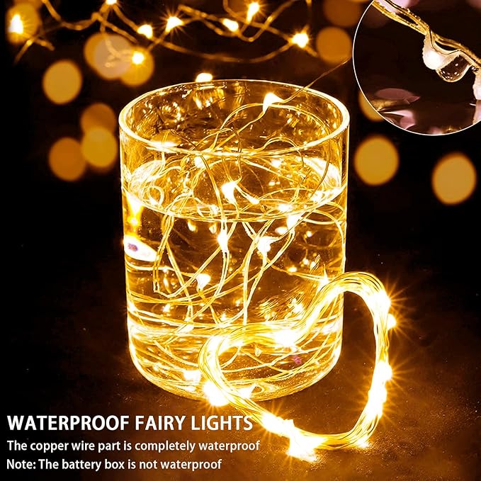 50 Pack Yellow Fairy Lights 7Ft 20 LED Twinkle String Lights 3 Modes Battery Operated Waterproof Firefly Starry for Mason Jar Party Wedding Christmas Thanksgiving Day Table Centerpieces