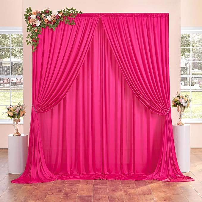 40ft x 10ft Fuchsia Wrinkle Free Backdrop Curtains for Parties,8 Panels 5×10ft Thick Silky Polyester Hot Pink Photo Backdrop Drapes Curtain for Barbie Party Wedding Birthday Baby Shower Photography