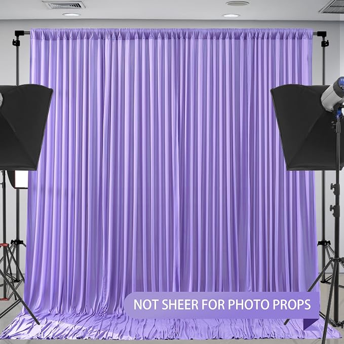 Lavender Backdrop Curtains - 6 Panel Wrinkle-Free Polyester Photography Drapes for Baby Shower & Birthday Party - 24 X 10FT
