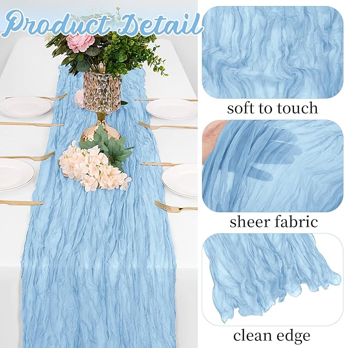 16 Pack Baby Blue Cheesecloth Table Runners 20x120 Inch Gauze Table Runner 10FT Easter Cheese Cloth Table Runner Rustic Sheer Runner for Wedding Baby Shower Birthday Party Table Decor