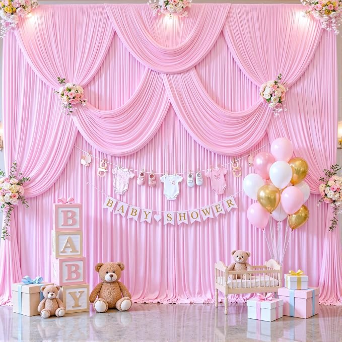 10x12 Pink Backdrop Curtains for Wedding Party Wrinkle Free Backdrops Curtain Drapes Fabric Decorations Photo Back Drop Cloth for Baby Shower Photography Stage Reception 5ft x 12ft,2 Panels