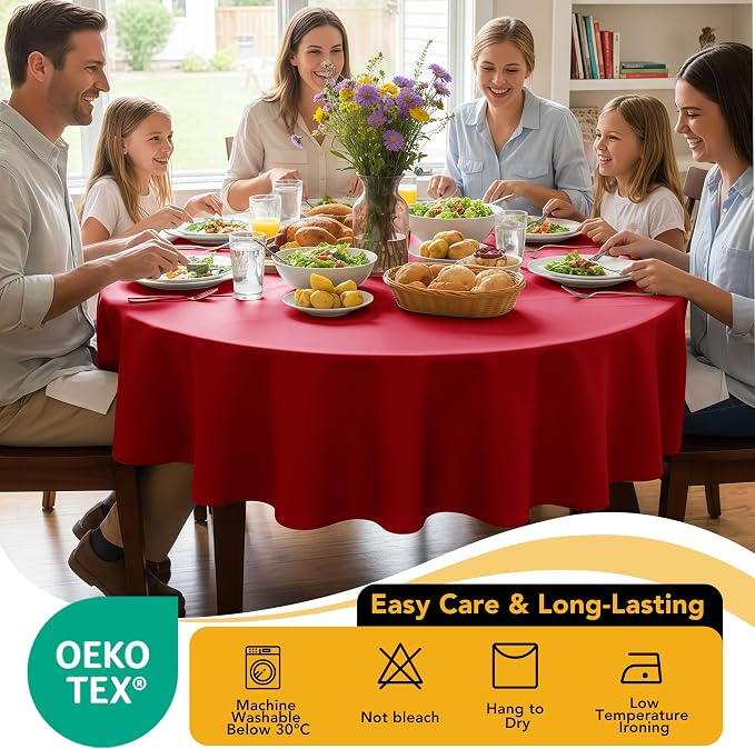 10-Pack Red Round Tablecloths, 90 Inches, Stain-Resistant Polyester for 4-5 Ft Round Tables - Washable Table Covers for Weddings, Banquets, Birthday Parties, Events