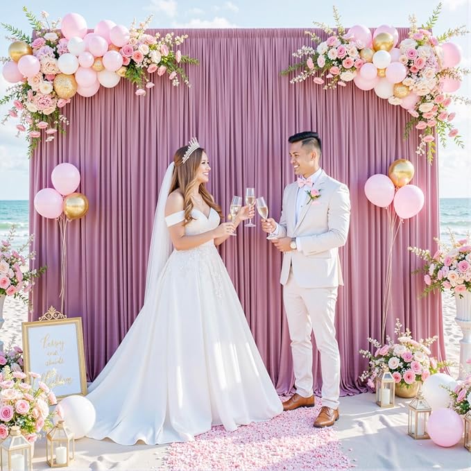 10 Panels Dusty Pink Backdrop Curtain for Wedding Parties Wrinkle Free Pink Photo Curtains Backdrop Drapes Fabric Decoration for Birthday Party Baby Shower 50ft(W) x 10ft(H)