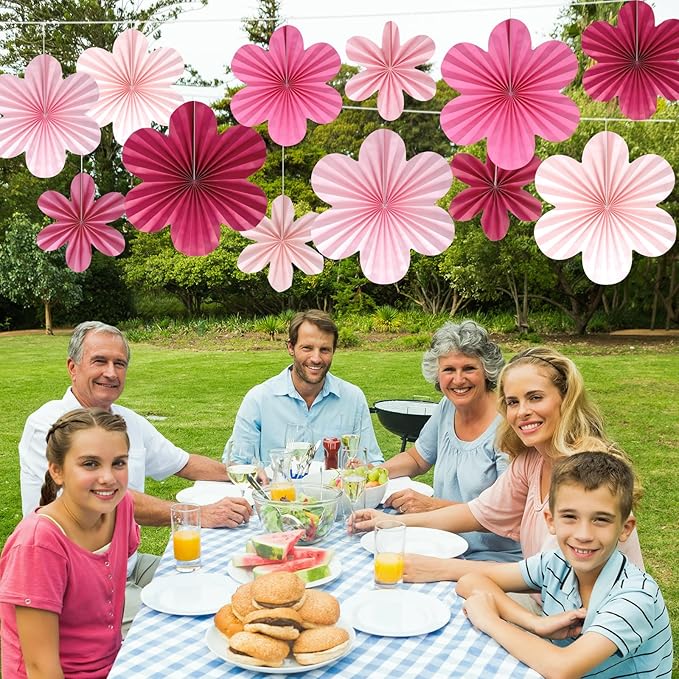 BestoFun 12 PCS Paper Flowers Fans Hot Pink Party Decorations Paper Flowers Decorations for Wall Girl Groovy Birthday Baby Shower Wedding Bachelorette Room Hanging Décor
