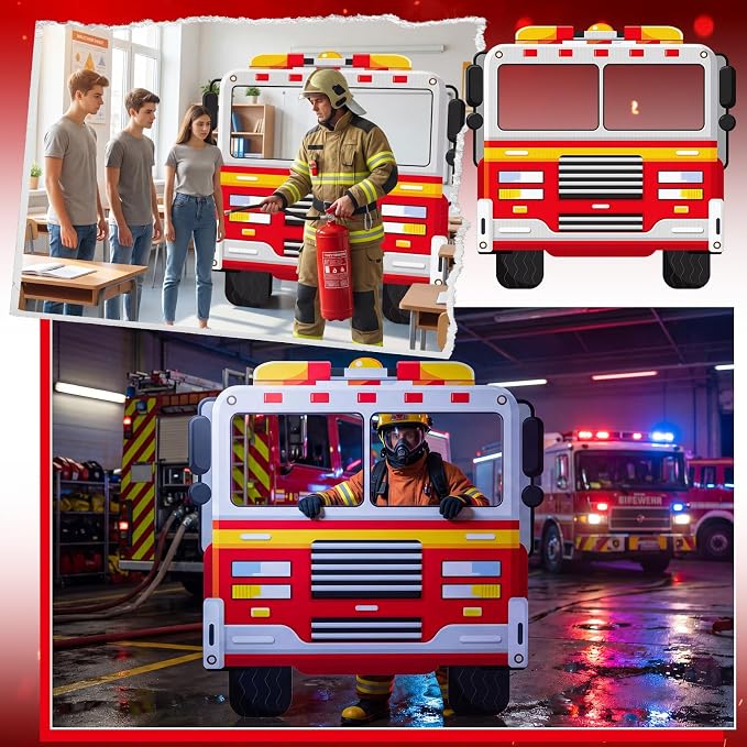 Amyhill 4.6ft Fire Truck Cardboard Cutout Stand up Life-Size Fire Safety Awareness Party Decorations Firefighter Photo Booth Standup for Firetruck Baby Shower Birthday Party Classroom