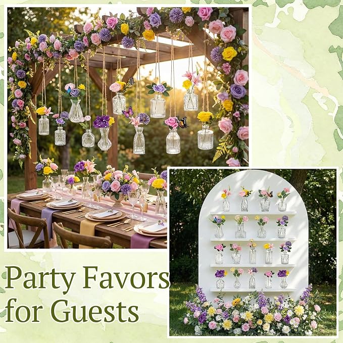 36 Pcs Artificial Flowers Table Centerpiece with Vases Colorful Wildflower Centerpieces Silk Flower Arrangement for Wedding Baby Shower Table Centerpieces Party(Elegant Grace,Clear)