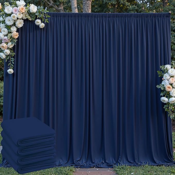 20 ft x 10 ft Wrinkle Free Navy Blue Backdrop Curtain for Parties,Polyester Photo Backdrop Drapes, Thick Background 4 Panels 5ft x 10ft for Baby Shower Wedding Birthday Party Backdrop Stand