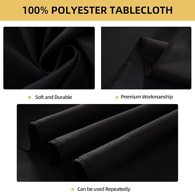 10-Pack 60x84 inch Black Table Cloths, Solid Stain and Wrinkle Resistant Oblong Tablecloth, Premium Plain Weave Polyester Fabric Rectangle Table Linen Covers for Hotel, Banquet