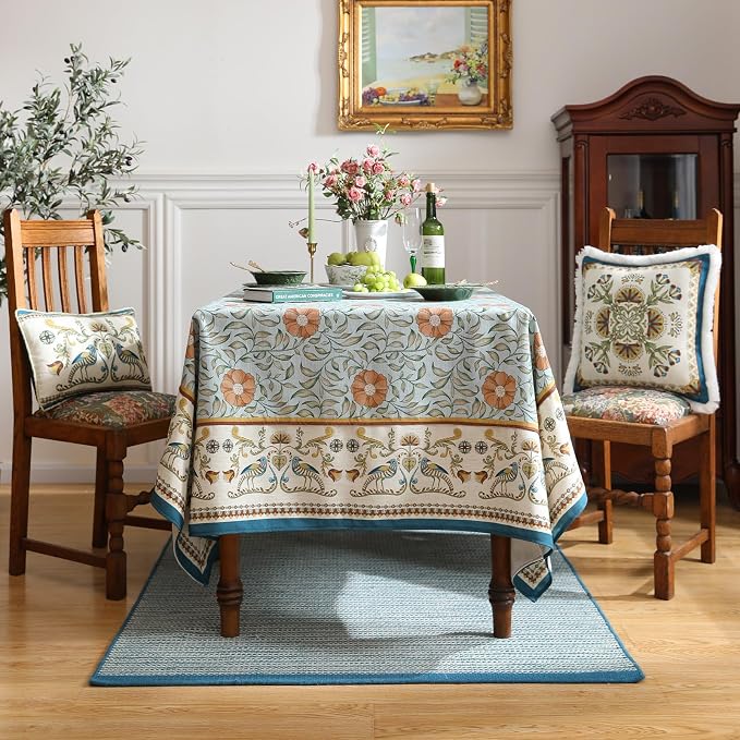 patdrea Vintage French Linen Tablecloth,Rectangular,79"x55"-Wensel | Italian Provencal Table Cloth for Rectangle Table,Colorful Floral Patterned,Dining Room Tea Party Thanksgiving Decor