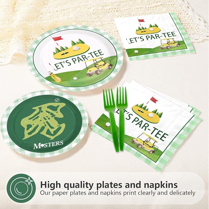 96 Pcs Golf Party Decorations Yellow Green Golf Plates and Napkins Disposable Let’s Par-Tee Tableware Set for Boys Girls Golf First/1st Birthday Baby Shower Party Supplies Serves 24