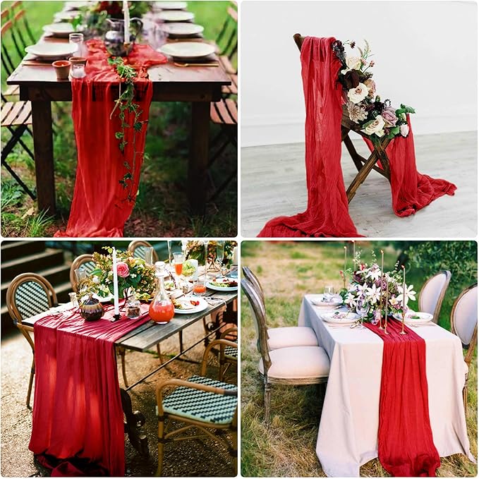 15 Pack Cheesecloth Table Runner 10Ft Gauze Cheese Cloth Table Runner 35 x 120Inch Red Table Runners for Wedding Birthday Party Engagement Holiday Baby Bridal Shower Anniversary Christmas Table Decor