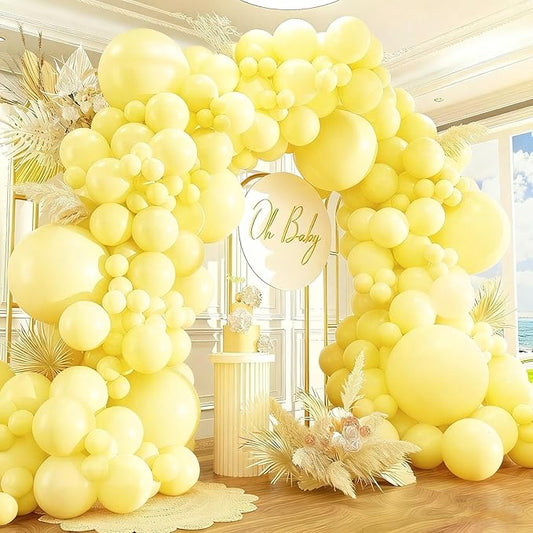 412pcs Pastel Yellow Balloon Garland Arch Kit 18 12 10 5 Inch Different Sizes Light Yellow Latex Balloons for Baby Shower Birthday Anniversary Wedding Gender Reveal Sunflower Party Decoration