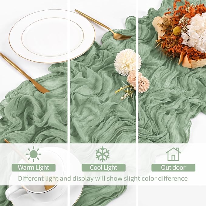 16 Pack Sage Green Cheesecloth Table Runner 120 Inch 10FT Spring Boho Rustic Sheer Gauze Cheese Cloth Table Runner for Wedding Baby Shower Birthday Party Table Decor