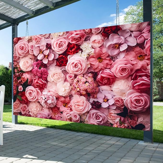 9x6ft Flower Backdrop Pink Red Rose Flowers Floral Wall Photography Background Birthday Baby Shower Wedding Party Banner Decorations Supplies Photo Booth Props