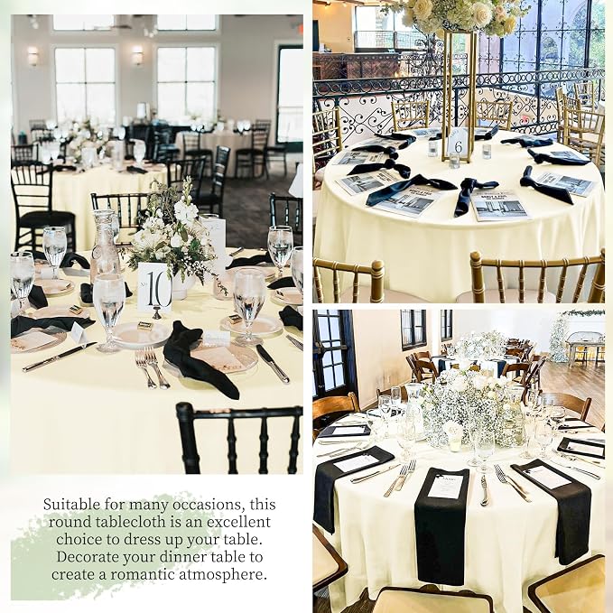 Pesonlook 10 Pack Beige Round Tablecloth 120 Inch, Waterproof Polyester Fabric Table Cloth for Round Tables, Stain Wrinkle Resistant Tablecloths Washable Table Cover for Wedding Dining Party Banquet
