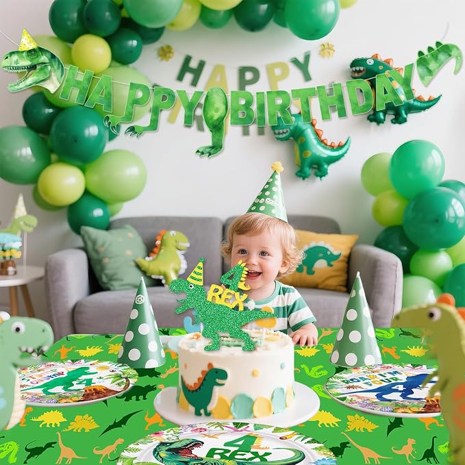 148ps Roar I’m Four Dinosaur 4th Birthday Decorations Boy Dinosaur 4th Bday Tableware Jungle T-rex 4 Rex Dino Plates Napkins Cups Banner Tablecloth Dino Party Supplies Decor Serve 24